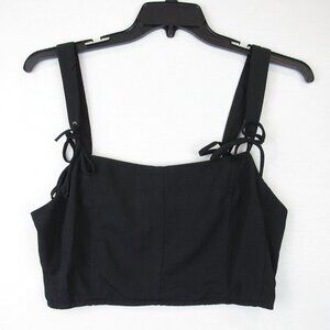 Forever 21 Juniors Size XL Tie-Strap Cropped Tank Top Black Smocked